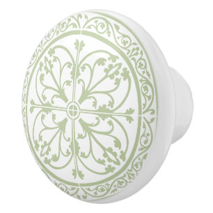Classic Traditional Stylish Abstract Green & White Ceramic Knob
