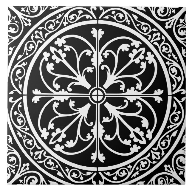 Classic Traditional Stylish Elegant Abstract Black Ceramic Tile (Front)