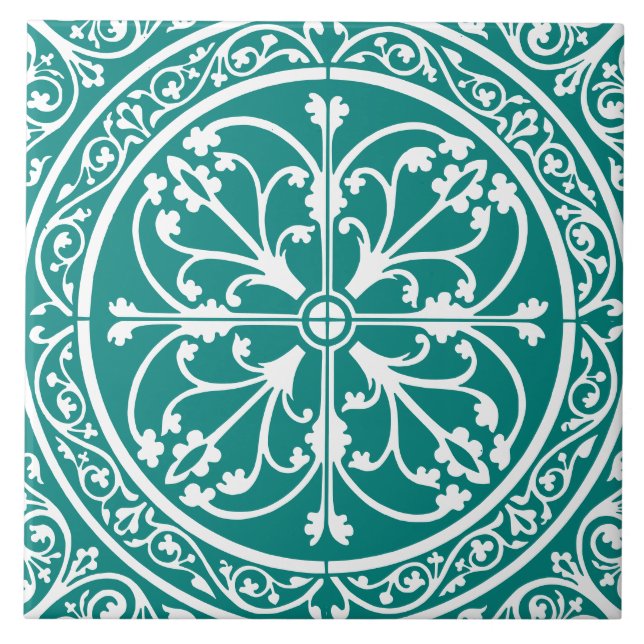 Classic Traditional Stylish Elegant Abstract Teal Ceramic Tile (Front)