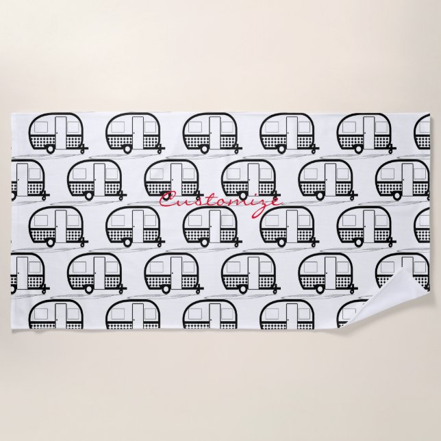Classic Travel Trailer Caravan Thunder_Cove Beach Towel (Front)