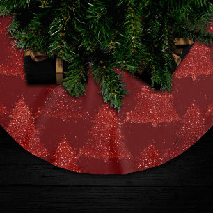 Classic Tree Pattern Rich Crimson Red Christmas Brushed Polyester Tree Skirt