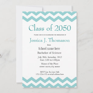 Classic, trendy, elegant blue chevron graduation invitation