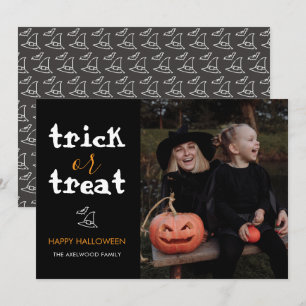 Classic Trick or Treat Halloween Family Photo Holiday Card