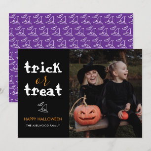 Classic Trick or Treat Halloween Family Photo Holiday Card
