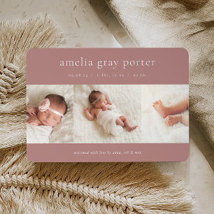 Classic Trio Photo Collage Birth Announcement