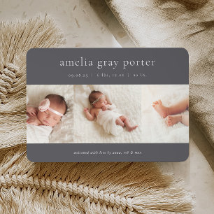 Classic Trio Photo Collage Birth Announcement