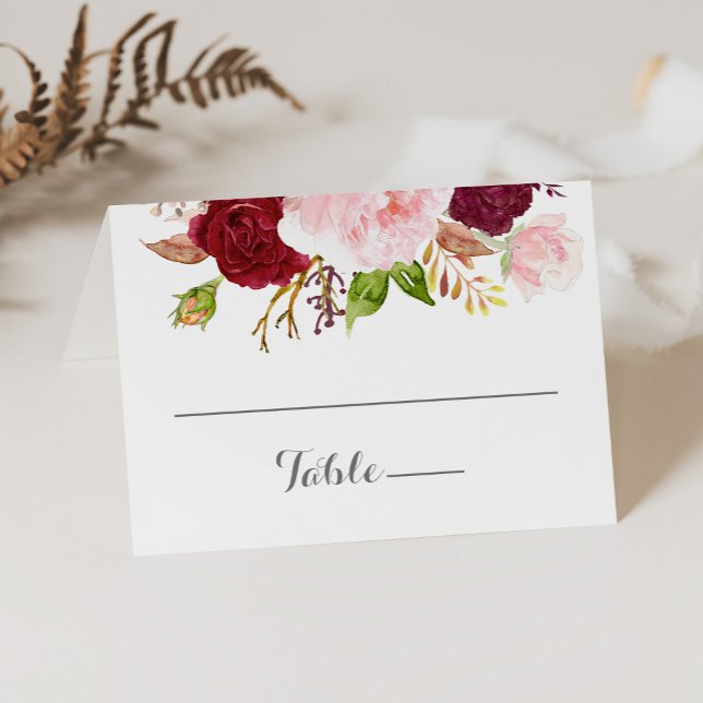 Classic Tropical Black and Burgundy Wedding Place Card (Creator Uploaded)