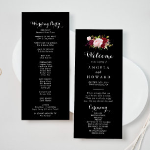 Classic Tropical Black Burgundy Wedding Program