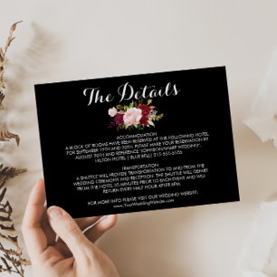 Classic Tropical Black Wedding Details Insert Invitation