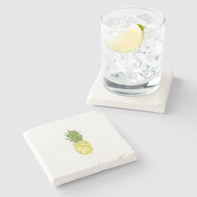 Classic Tropical Geometric Triangles Pineapple Stone Coaster (Side)