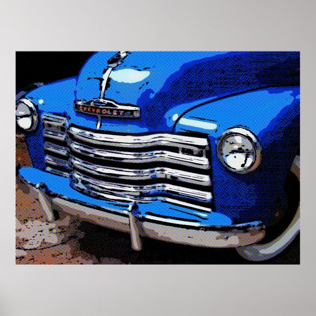 Classic Truck Art Print, Old Blue Chevy Truck Poster (Front)