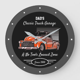 Classic Truck Garage Dad's Any Name Chevy Black   Large Clock