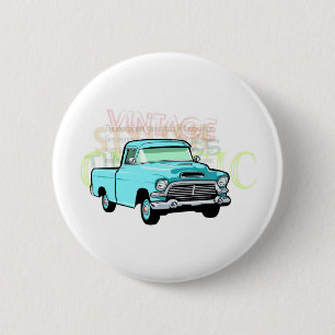 Classic truck in blue, very old turquoise pickup 6 cm round badge