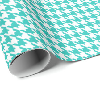 Classic Turquoise and White Houndstooth Pattern Wrapping Paper