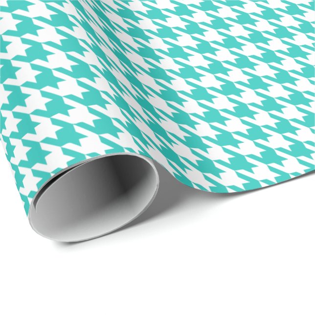 Classic Turquoise and White Houndstooth Pattern  Wrapping Paper (Roll Corner)