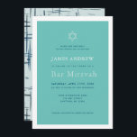 Classic Turquoise Blue Bar Mitzvah Invitation<br><div class="desc">This classic, simple and chic Bar Mitzvah invitation features a turquoise blue background framed by a white border with the star of david. The reverse side features a light turquoise blue background with abstract navy blue stroke patterns . Personalise it for your needs. You can find matching products at my...</div>