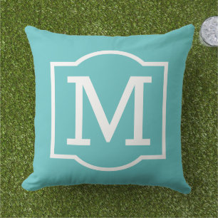 Classic Turquoise Blue Custom Monogram Letter Cushion