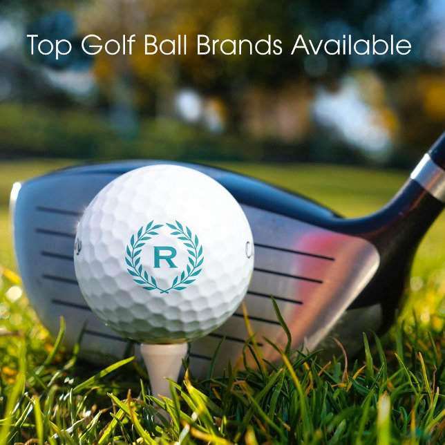 Classic Turquoise Monogram Laurel Wreath Custom Golf Balls (Creator Uploaded)