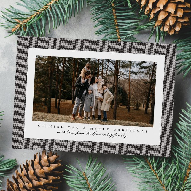 Classic tweed frame black white Christmas photo Holiday Card (Creator Uploaded)