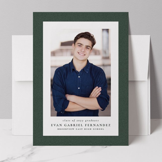 Classic tweed frame simple green photo graduation announcement (Creator Uploaded)