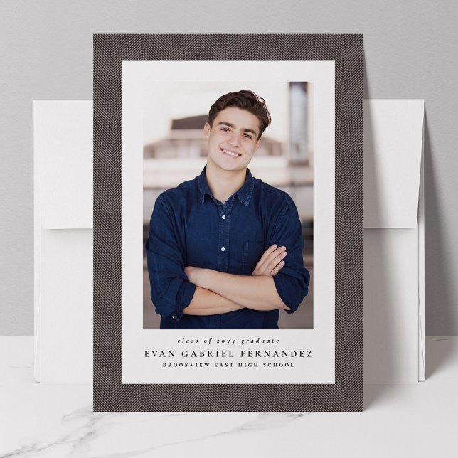 Classic tweed frame simple grey photo graduation announcement (Creator Uploaded)