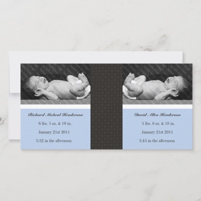 Classic Twin Boys Double New Baby Photo Cards (Front)