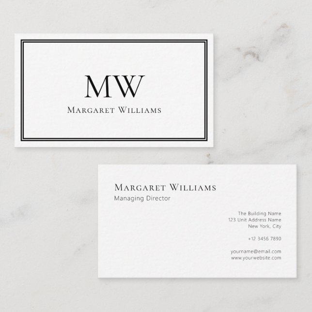 Classic Two Letter Monogram Professional  Business Card (Front/Back)