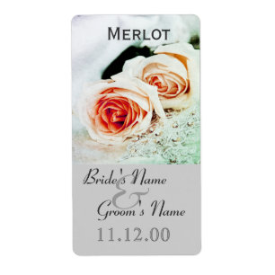 Classic two roses wedding wine bottle lable