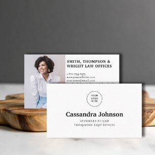 Classic Type Law Legal Lawyer Photo Minimal White Business Card