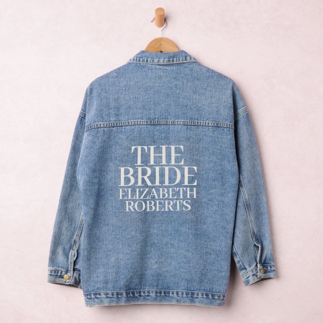 Classic Typography Bride Wedding Denim Jacket (Hangar)