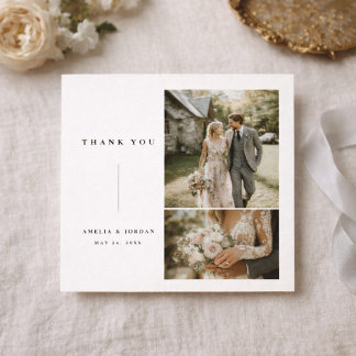 Classic Typography Formal Wedding Photo Square Thank You Card