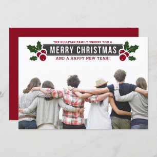Classic Typography Label Merry Christmas Photo Holiday Card