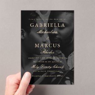 Classic Typography Overlay Photo Wedding Acrylic Invitations