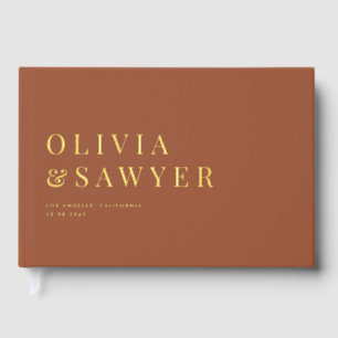 Classic Typography Terracotta Photo Wedding Guest Book