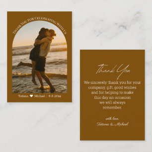 classic typography thank you wedding photo brown card
