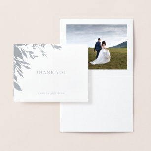 Classic Typography Wedding Photo Thank You Silver Foil Card