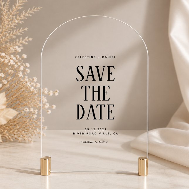 Classic Typography Wedding Save the Date Acrylic Invitations (Creator Uploaded)