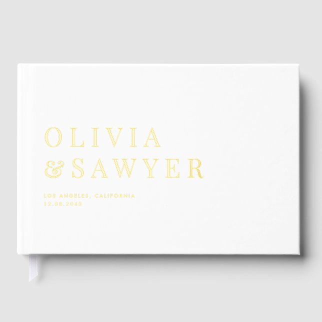 Classic Typography White Photo Wedding Guest Book (Front)