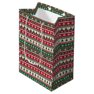 Classic Ugly Christmas Sweater Stripes Medium Gift Bag