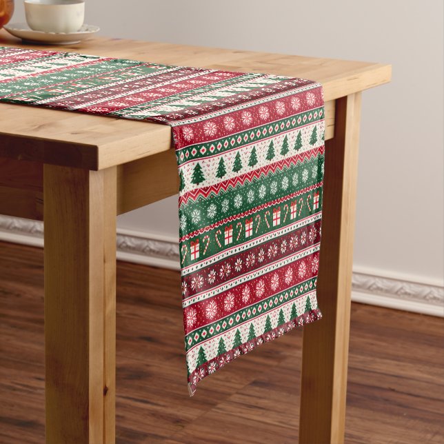 Classic Ugly Christmas Sweater Stripes Short Table Runner (In Situ)