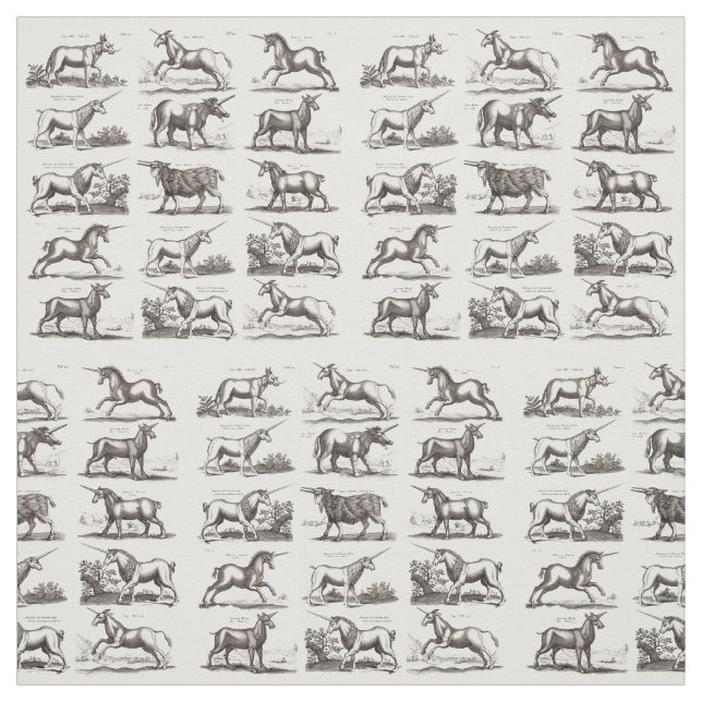 Classic Unicorn Antique Mythical Magical Creature Fabric (Swatch)