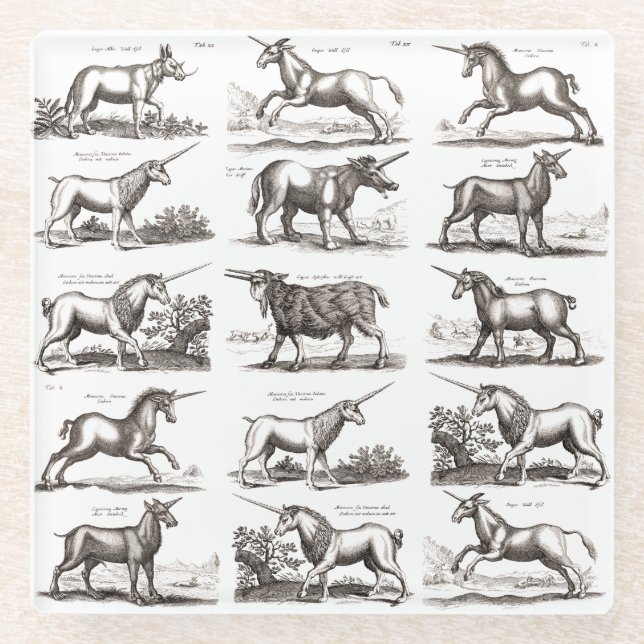 Classic Unicorn Antique Mythical Magical Creature Glass Coaster (Front)