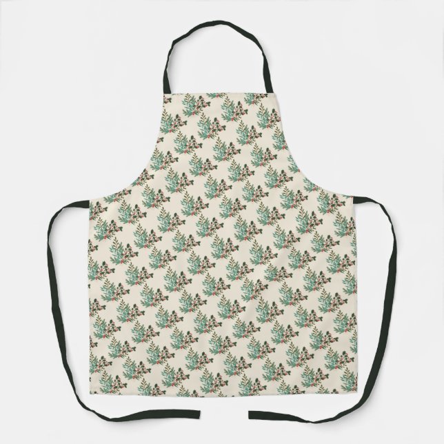 Classic Unique Green Botanical Holiday Christmas Apron (Front)