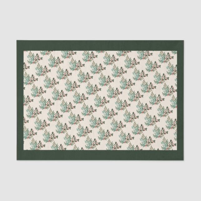 Classic Unique Green Botanical Holiday Christmas Tissue Paper (Front)