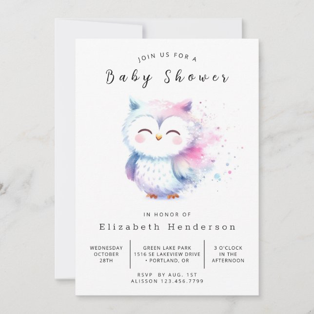 Classic Unique Owl Baby Shower Invitation (Front)