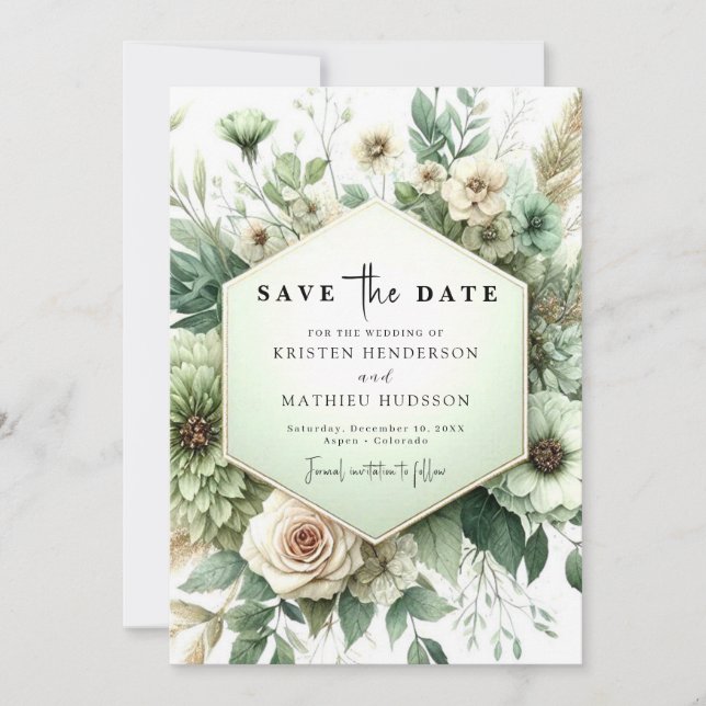 Classic Unique Typography Sage Green Wedding Save The Date (Front)