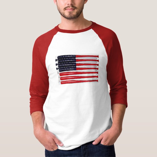 classic US flag baseball bat pop art tshirt (Front)