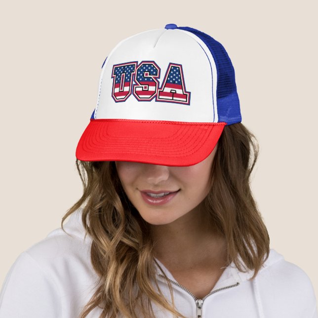 Classic USA Stars Patriotic Navy  Trucker Hat (In Situ)