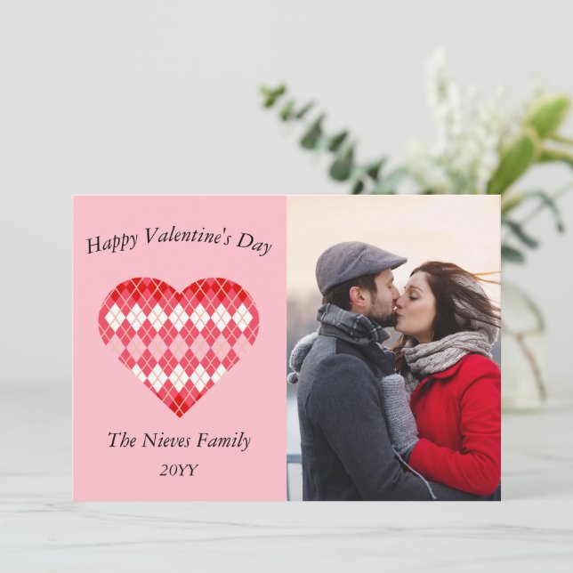 Classic Valentine Red and Pink Argyle (Pink) Holiday Card (Standing Front)