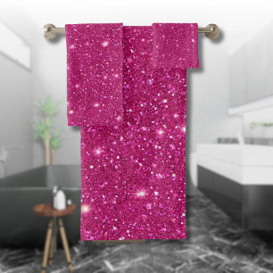 Classic Valentine Trendy Pink Glitter Style Bath Towel Set